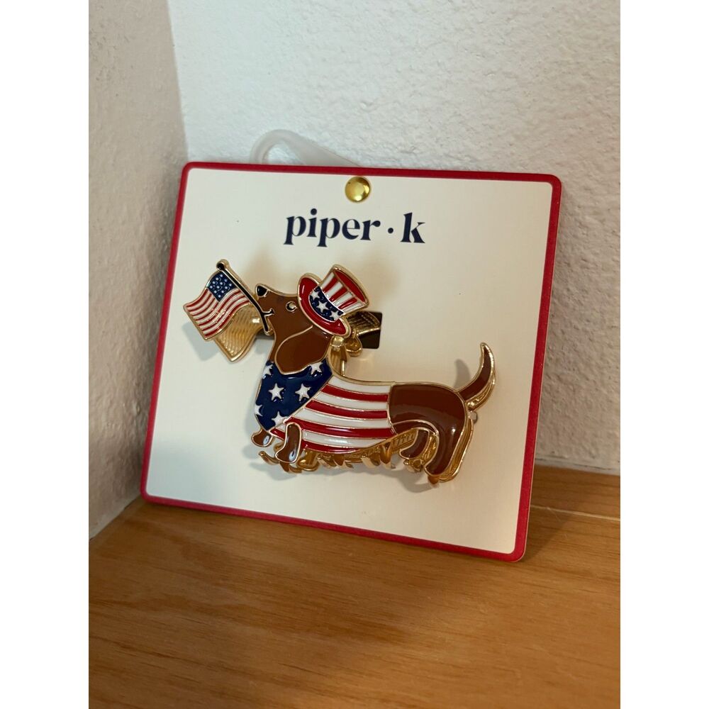 Piper K Patriotic Dachshund Hair Claw Clip NWT
